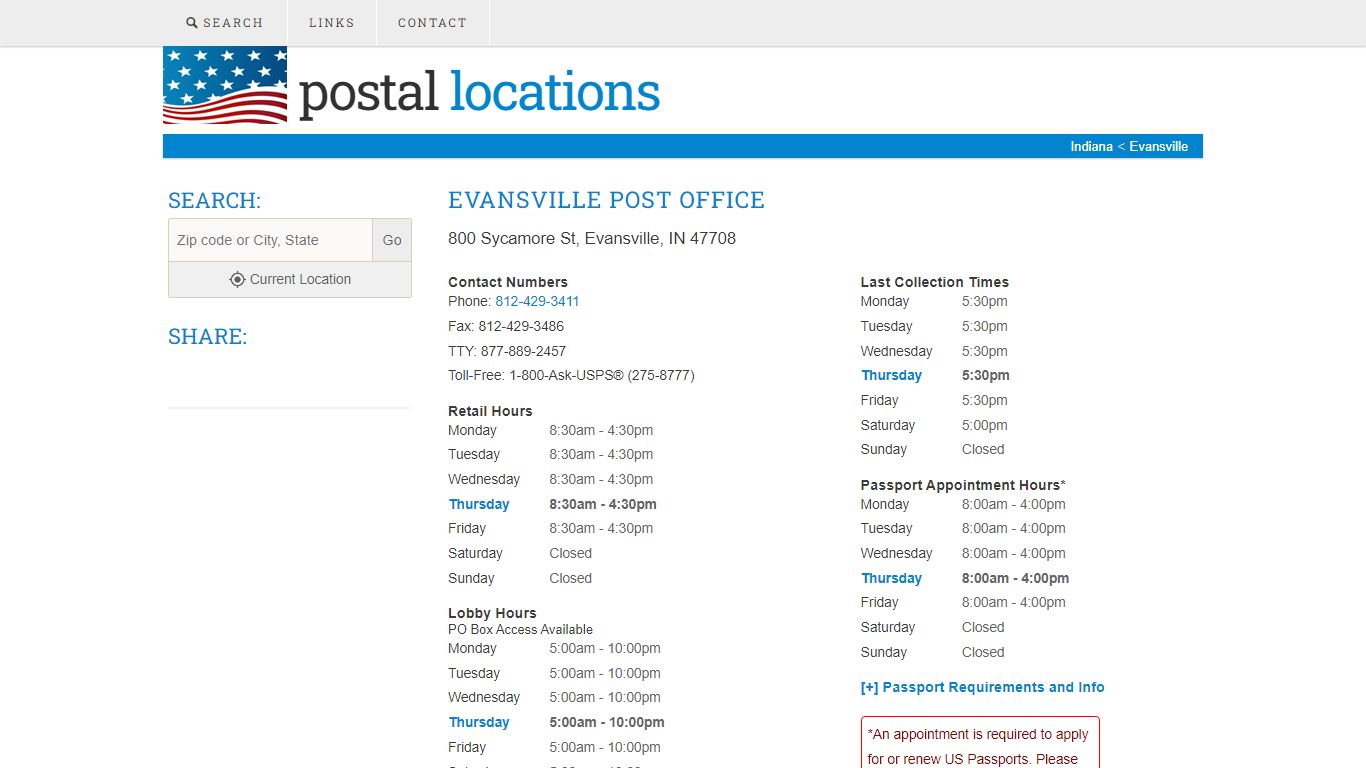 Post Office in Evansville, IN - Hours and Location - Postal Locations