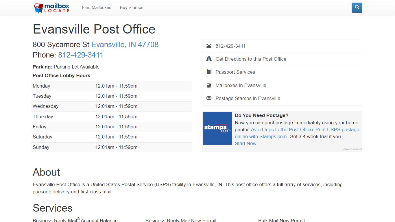 Evansville Post Office - Mailbox Locate